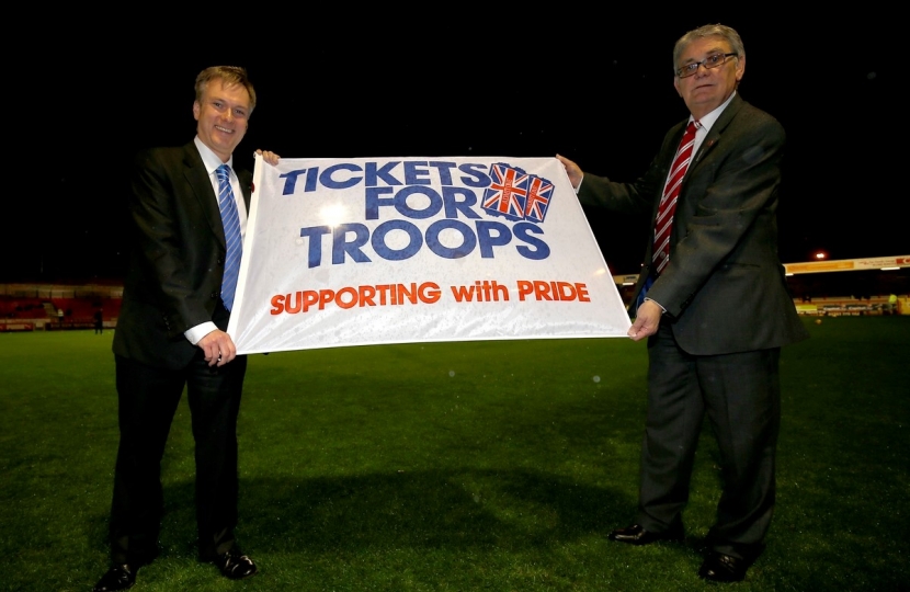 Henry Smith MP helps launch Tickets for Troops at Crawley Town FC