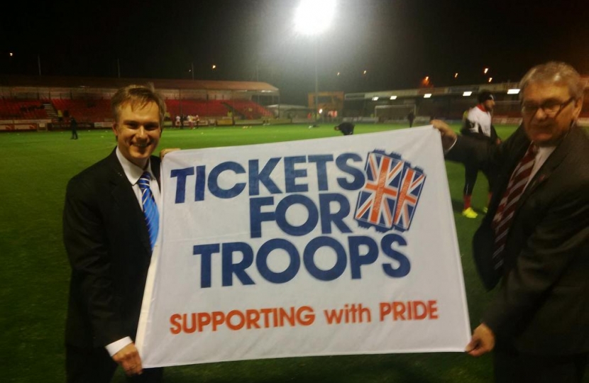 Henry Smith MP helps launch Tickets for Troops at Crawley Town FC