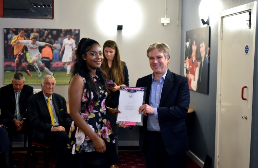 Henry Smith MP congratulates Crawley Town Community Foundation National Citizen Service graduates