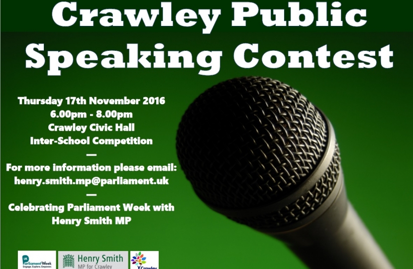 Crawley MP to host inter-school public speaking contest