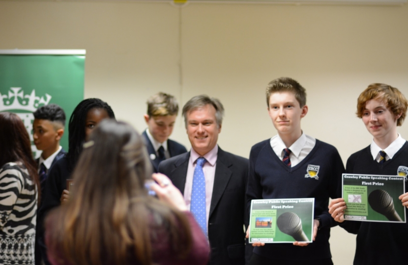 Henry Smith MP hails Crawley students at Public Speaking Contest