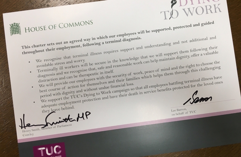 Crawley MP signs TUC Dying to Work charter
