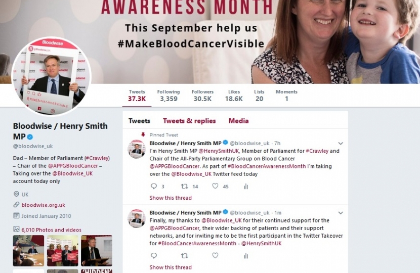 Henry Smith MP calls on Prime Minister to Make Blood Cancer Visible