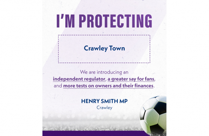 Henry Smith MP backs Government plan to put fans at the heart of football