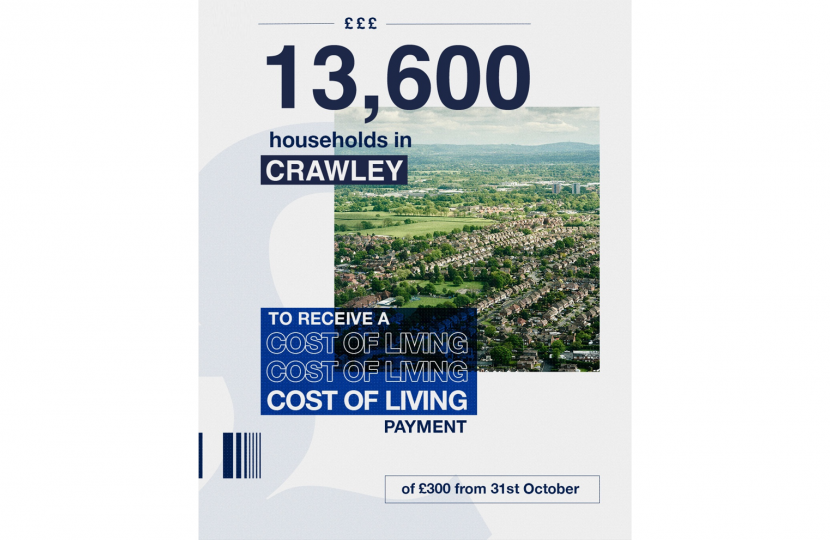 Henry Smith MP welcomes second Cost of Living Payment from Government for 13,600 vulnerable households in Crawley