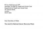 Joint Cancer APPG letter to Health & Social Care Secretary on the need for National Cancer Recovery Plans