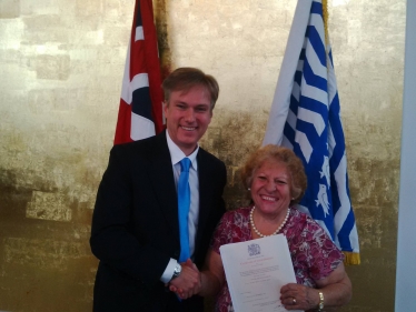 Henry Smith MP Congratulates Maria Hains at British Citizenship Ceremony