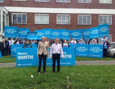 Henry Smith welcomes the Home Secretary, Theresa May, back to Crawley