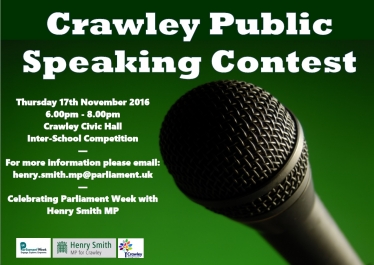 Crawley MP to host inter-school public speaking contest