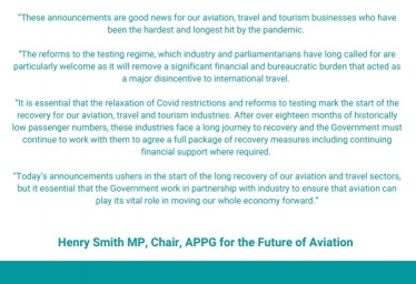 Henry Smith MP welcomes simplified Covid-19 international travel rules